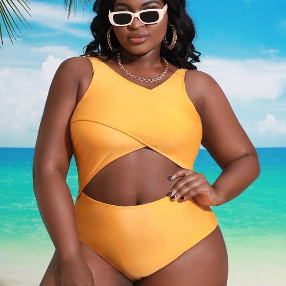 SHEIN Plus Cut Out Wrap One Piece Swimsuit